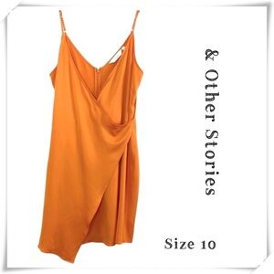 & Other Stories Wrap Drape Cami Mini Dress in Orange Size 10